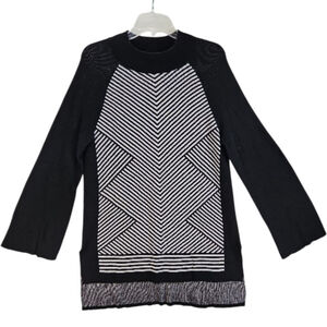 JOSEPH A. Black & Gray Striped Mock Neck Sweater Tunic M